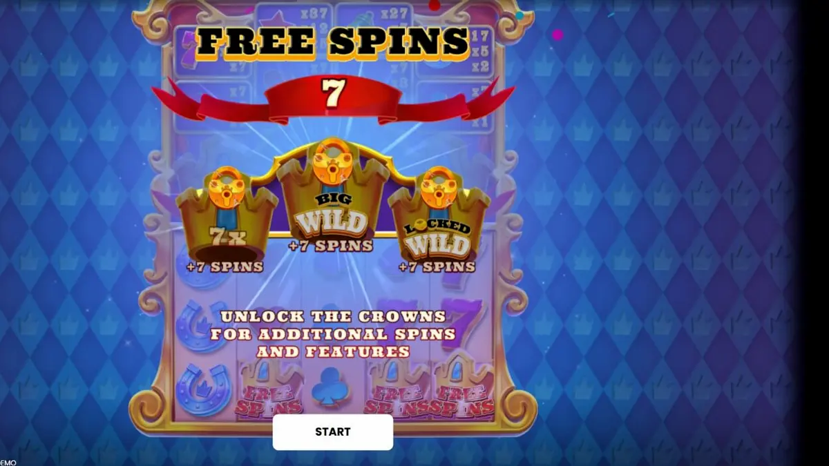 Interface do jogo de slot King of 7s com coroas e símbolos clássicos