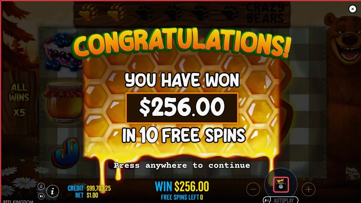 Interface do slot Bear Crazy com tema de floresta e piquenique